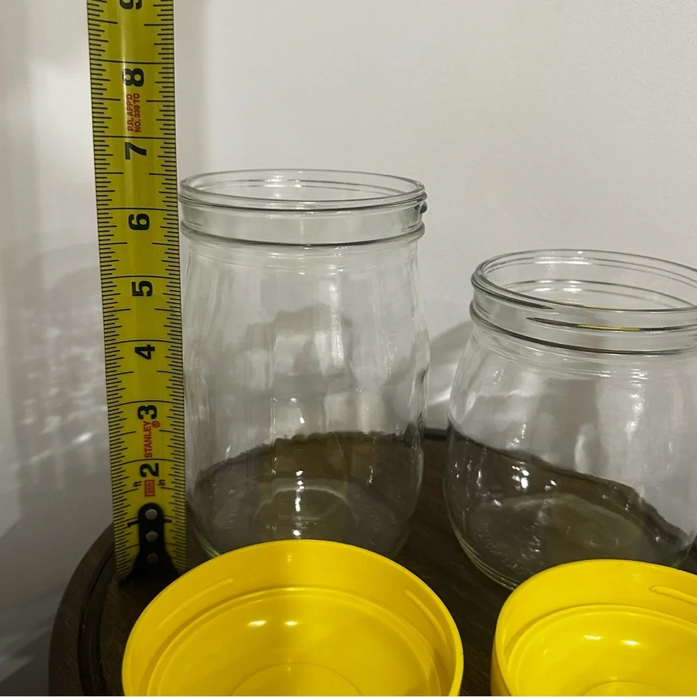 Vintage Action Industries Glass Canisters - Set of 2 - Yellow Lids - USA